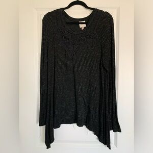 Black Lace Neck Long Sleeve Top